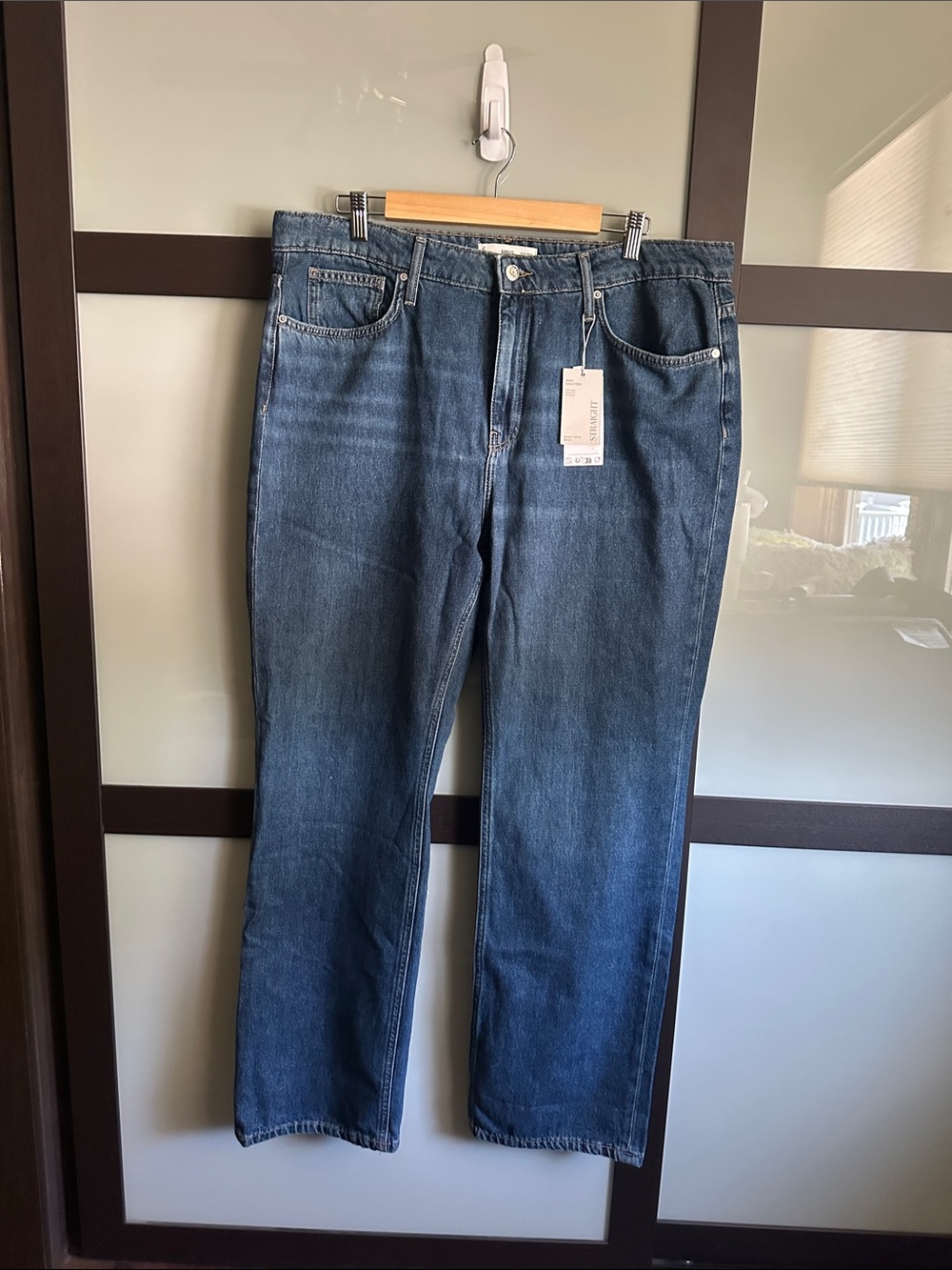 Mango Women’s Matilda Straight-Leg Denim Jeans in Medium Blue size 14 NWT